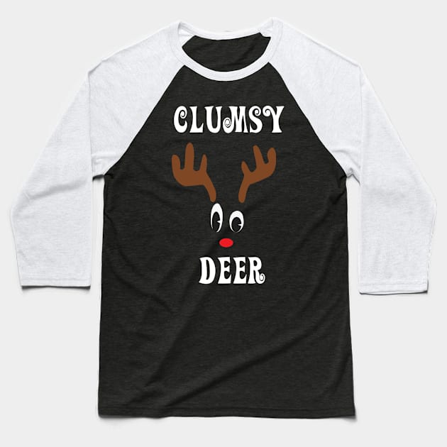 Clumsy Reindeer Deer Red nosed Christmas Deer Hunting Hobbies Interests Baseball T-Shirt by familycuteycom